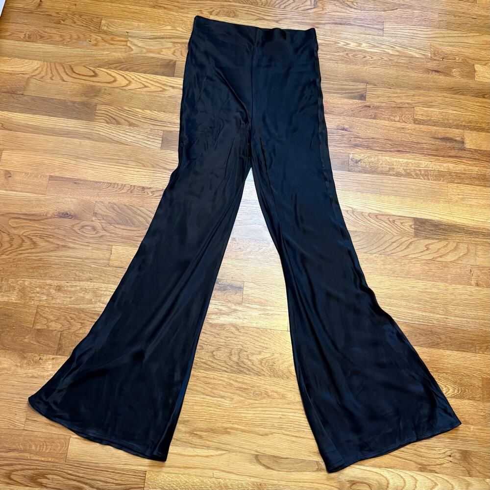 Sophie Rue Women’s Medium Black Satin Flare Pants Party Cocktail Holiday Chic